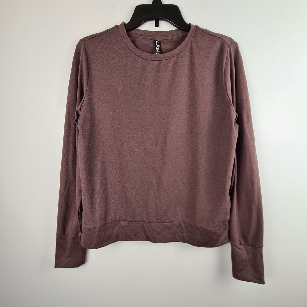 Lukka Lux Women's Long Sleeve Crew Neck Pullover T-Shirt Size S Brown Active Top